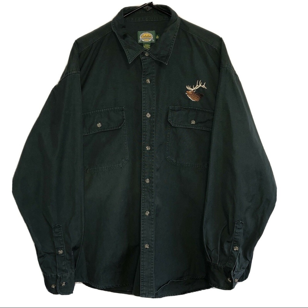Vintage CABELA Hunting Shirt Green Twill Button Up